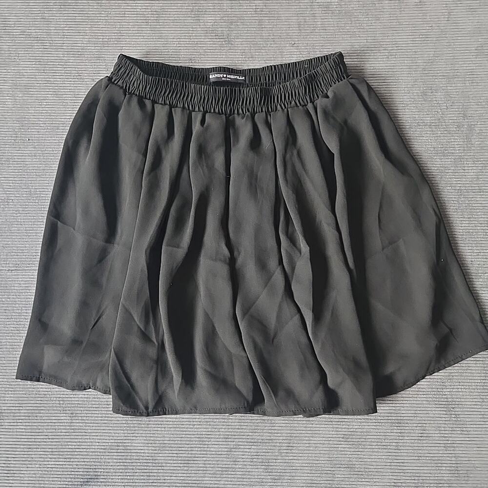 Brandy Melville Sheer Mini Skirt Pleated Flowy Black One Size Elastic Waist 15L
